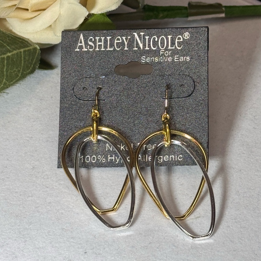 Ashley Nicole Gold & Silver Tone Dangle Statement Earrings 2 inch